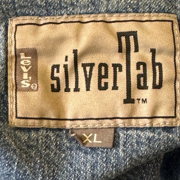 Vintage 1990's  XL Levis SilverTab Denim Jean Chambray Shirt Tack Stud Buttons - Picture 7 of 8